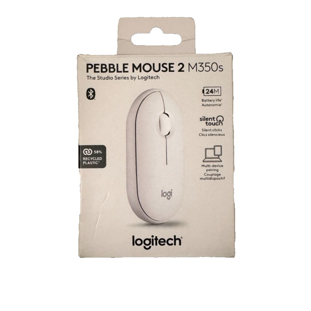 Logitech Pebble Mouse 2 M350s, Ambidextrous, 3-Button, Bluetooth, Tonal White